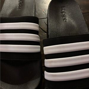 Adidas Black and White Striped Slides